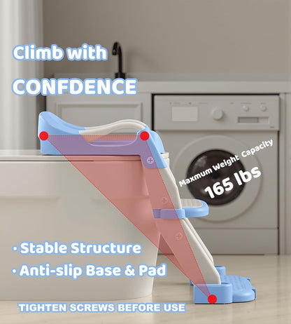 2-in-1 Toddler Potty Training Toilet Seat with Step Stool Ladder – Adjustable Height Potty Chair Urinal for Baby Boys Girls Age 1-3, Foldable Training Potty with Splash Guard & Anti-Slip Feet, Grey