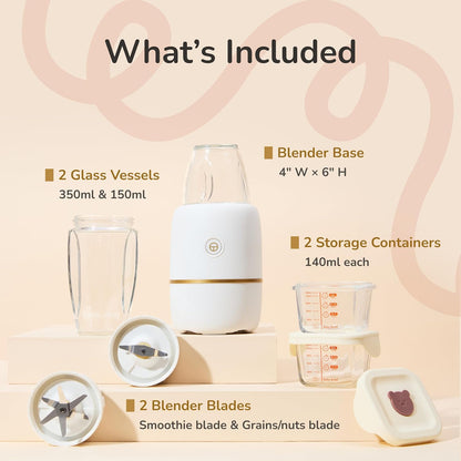 Bubble Blender, Baby Food Maker & Puree Blender with 2 Borosilicate Glass Cups, Compact Baby Bullet for Smoothies, Hands-Free One-Touch, 200W Motor, Rose