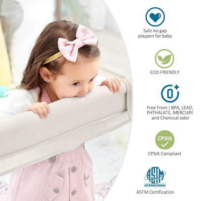 Sweeby Foldable Baby Playpen, Baby Gate Playpens for Babies and Toddlers 79x71 Extra Large Play Yard with Door Fence with Mat and Indoor Play Pen,Light Grey