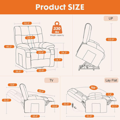 Sweetcrispy Recliner Chair, 360 Swivel Rocker Chair for Adults, Glider Rocker Recliners, Nursery Chairs for Living Room, High Back, Upholstered Deep Seat, Classical Brown