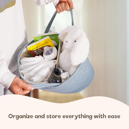 luxury little Diaper Caddy Organizer, Large Cotton Rope Nursery Baby Basket, Changing Table Organizer for Baby Diaper Storage, Portable Car Organizer Removable Divider (Off White, Large)