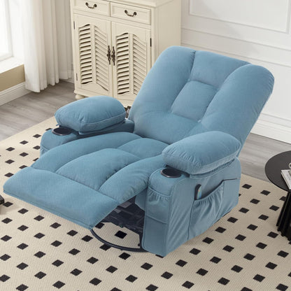 Rocker Recliner Chair with Massage and Heat, Oversized Rocking Nursery Recliners Overstuffed Swivel Glider with Cup Holder, Fabric Manual Single Sofa for Living Room, Beige