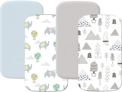 4 Pack Stretchy Bassinet Sheets 20" x 33" Fit for Baby Delight, BCOL, Jimglo, Angelbliss, Maxi-COSI & Most Regular Size Bedside Sleeper- Soft Breathable Fitted Bassinet Sheets - Light Pink & Star