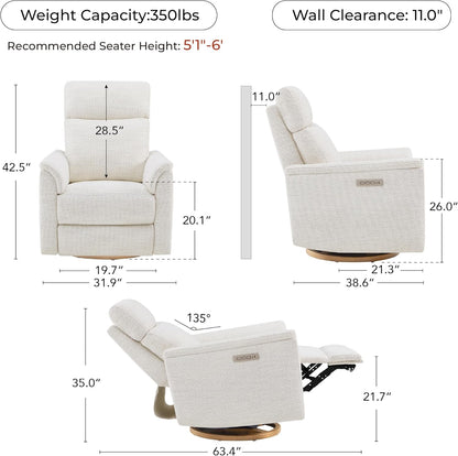 CHITA Power Swivel Glider for Adults with Nightlight, Nursery Recliner Chair with Power Headrest for Living Room, Bedroom, Water-Resistant Boucle Fabric in Sand