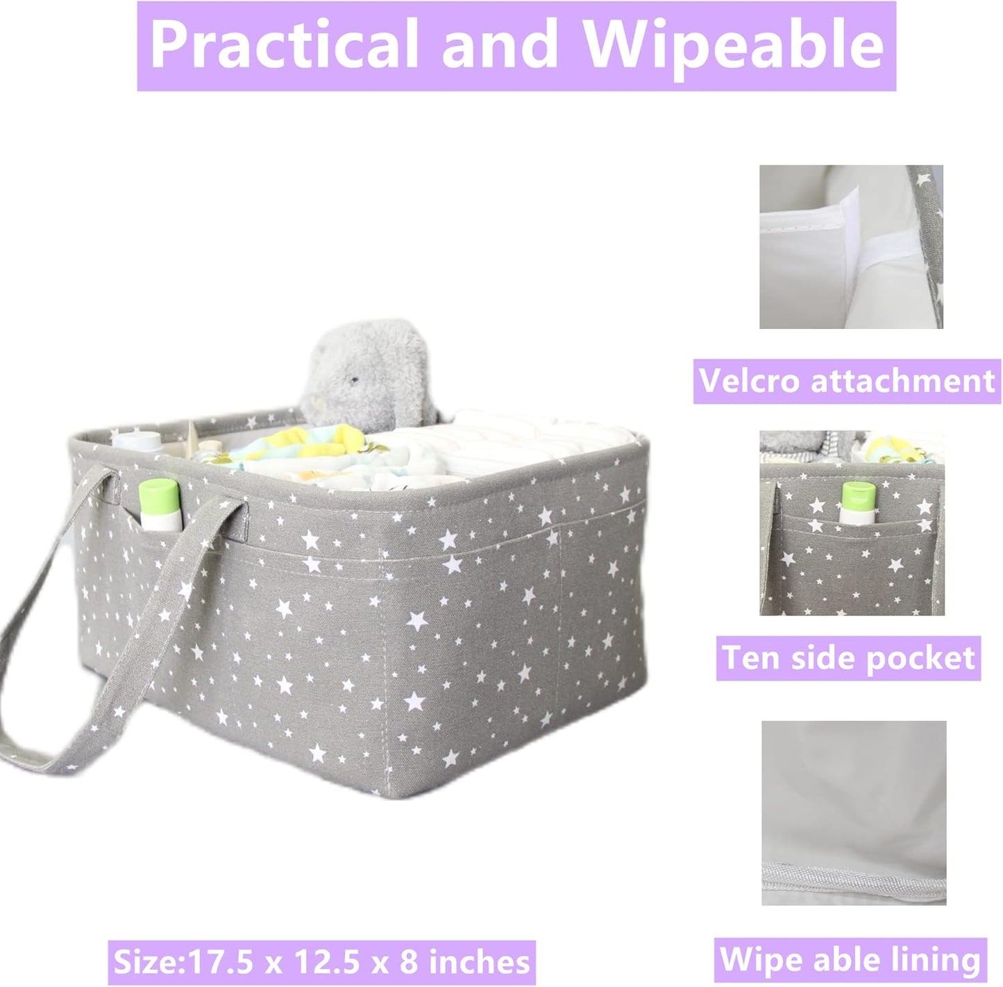 Pink Diaper Caddy Organizer for Baby Girl-Large Portable Diaper Caddy Basket for Changing Table-Diaper Organizer Caddy-Car Travel Tote Bag-Newborn Registry Baby Shower Basket for Diapers & Wipes