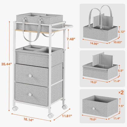 Modanais Baby Diaper Caddy Organizer Cart with Drawers - 3In1 Rolling Storage Cart with Wheels, Removable Diaper Caddy, Detachable Dividers - for Crib, Bedroom, Art & Craft Organizer (Off White)