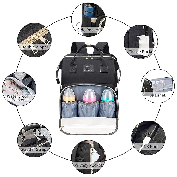 ANWTOTU Baby Diaper Bags with Changing Station,900D Oxford Waterproof Diaper Bag Backpack for Moms Dads with USB Charging Port,Large Capacity Baby Essentials(Ungrade Black)