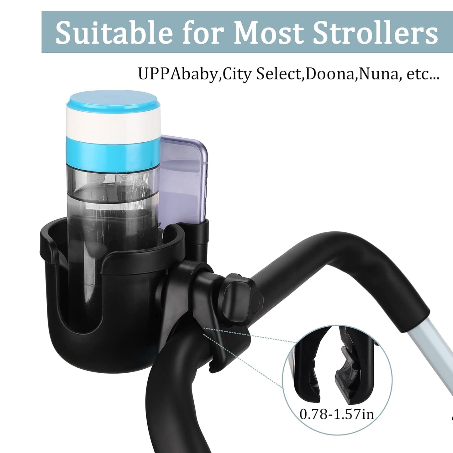 Suranew Adjustable Stroller Cup Holder with Phone Holder for Baby Stroller for Family Members, Walker Purple