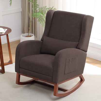 HCHAIRH Rocking Chair Nursery, Nursery Rocking Chairs with Foot Rest, Comfy Fabric Glider Rocker Nursing Chair with High Back for Nursing, Living Room, Bedroom, Beige