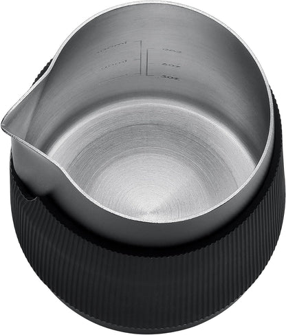 Normcore Handleless Milk Frothing Jug, Milk Pitcher 15.2 oz, Milk Frother Steamer Cup Stainless Steel Espresso Cup, Sharp Spout, Black, 450 ml