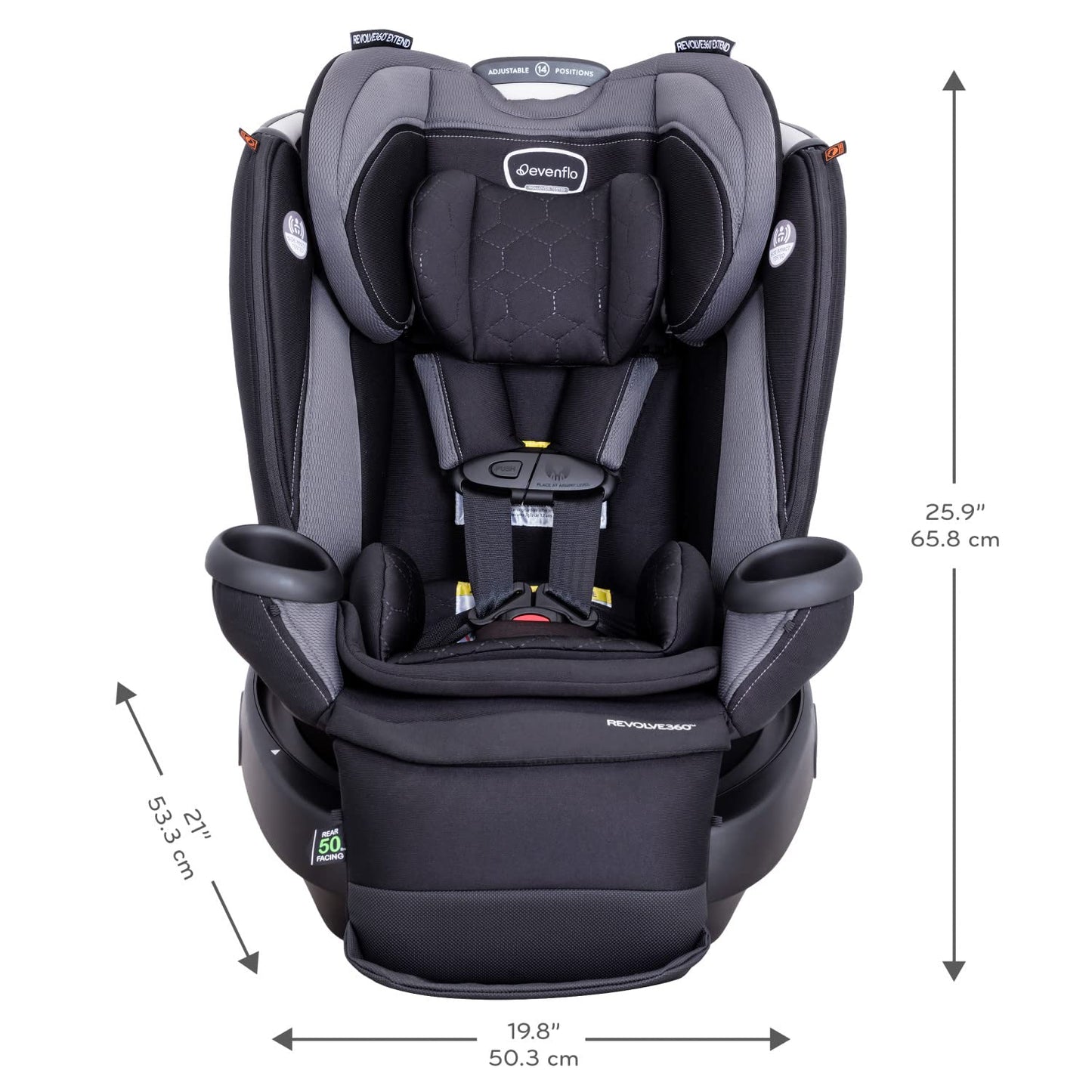 Evenflo Revolve360 Extend Convertible Car Seat with 360 Degree Rotation, Extended Rear-Facing, Forward-Facing, Booster Mode, and Secure Latch Install, Revere Gray