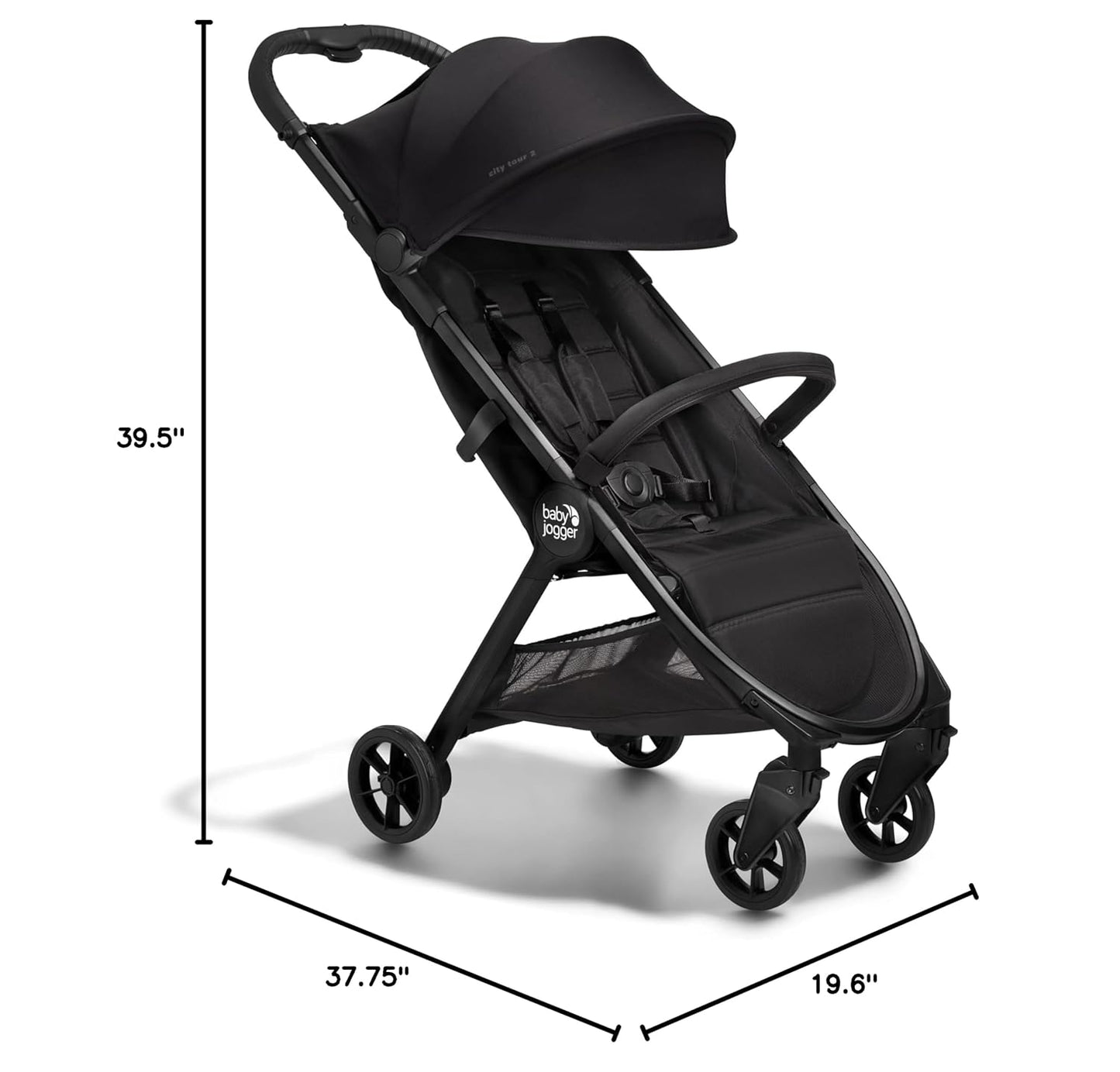 Baby Jogger City Tour 2 Carry-On Approved Travel Stroller, Ultra-Compact Baby Stroller, Lightweight, Easy Fold, Baby Travel Essential, Pitch Black