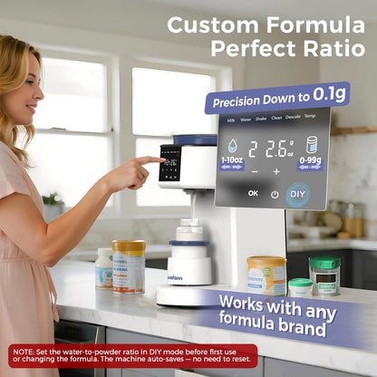 MOMFANN Automatic Baby Formula Maker – Fast Formula Dispenser for Instantly Mixing Warm Bottles with Precise Powder & Water Ratio, 3 Temp Settings, One-Touch Clean, Fits Most Bottles & Formula Brands