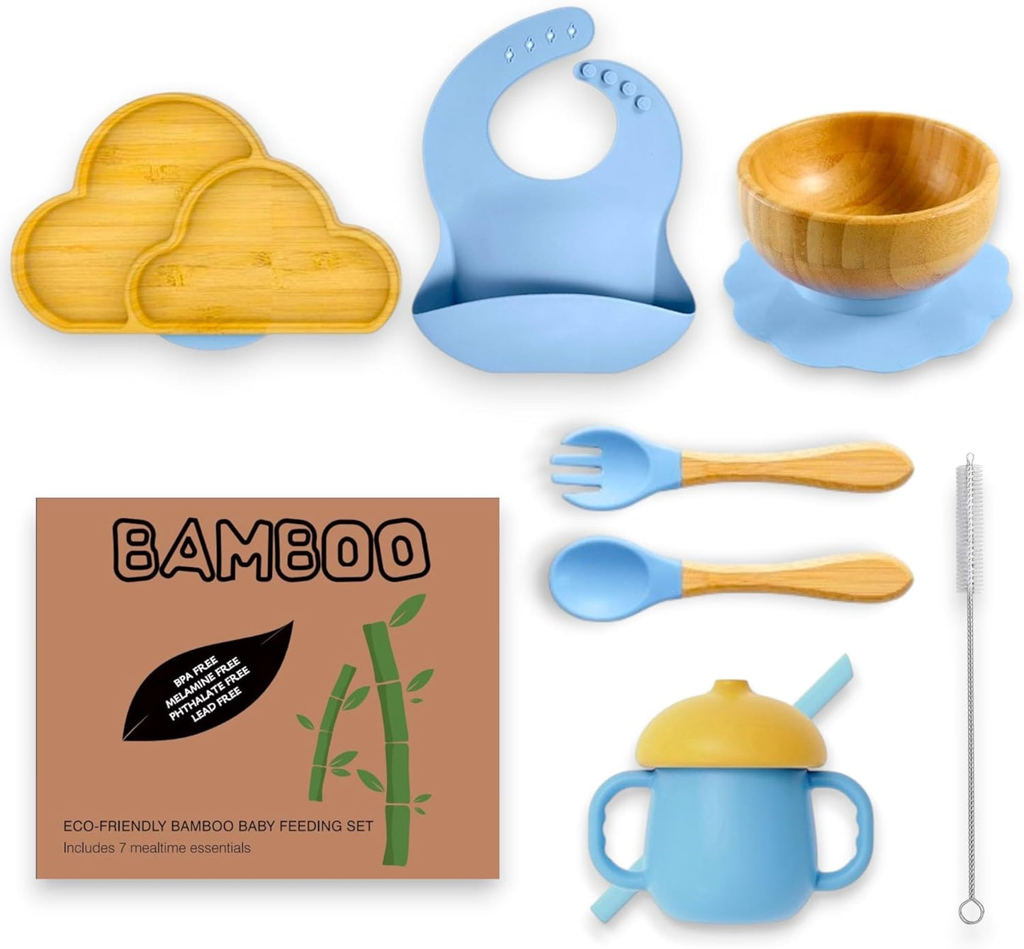 Bamboo Suction Plate and Bowl Set for Babies 7 Feeding Essentials Baby Led Weaning Supplies BPA Free Eco-Friendly (Purple)