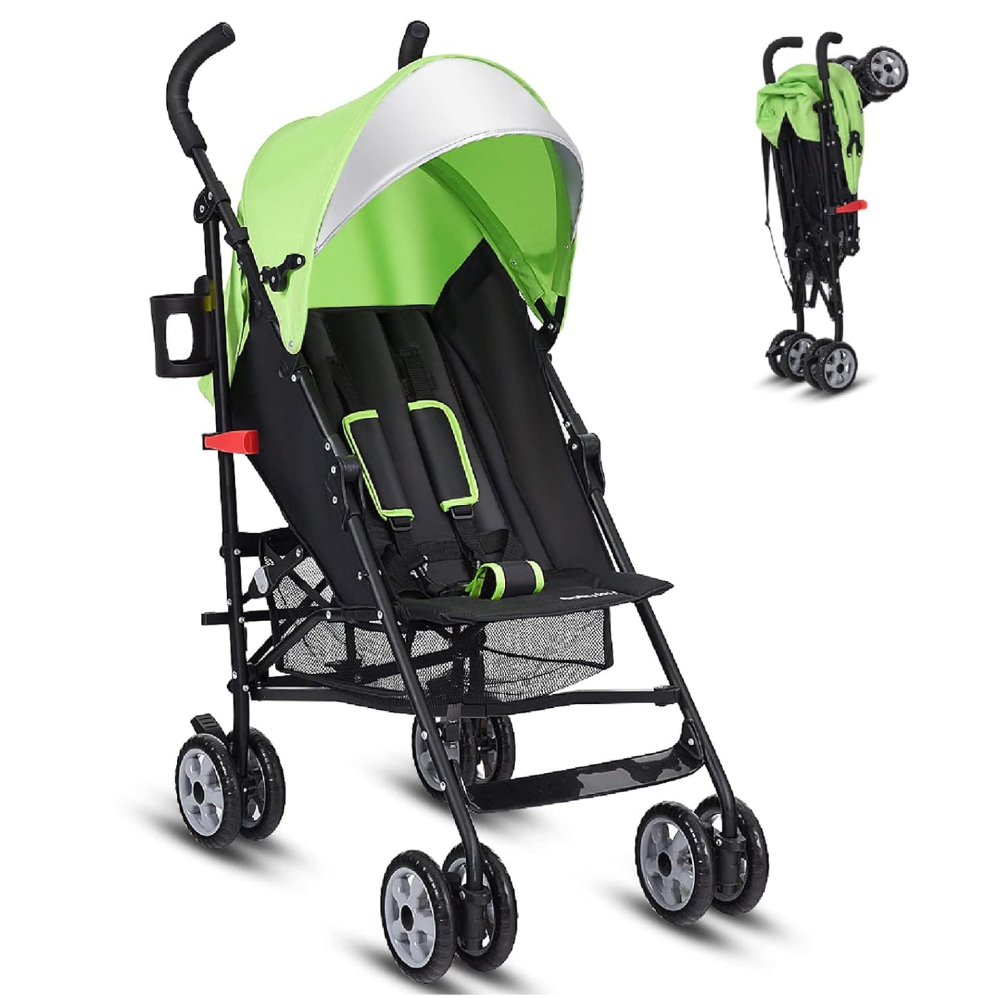 HONEY JOY Baby Lightweight Stroller, Compact Travel Stroller for Airplane, Adjustable Backrest & Canopy, 5-Point Harness, Cup Holder, Storage Basket, Foldable Umbrella Stroller for Toddlers (Black)