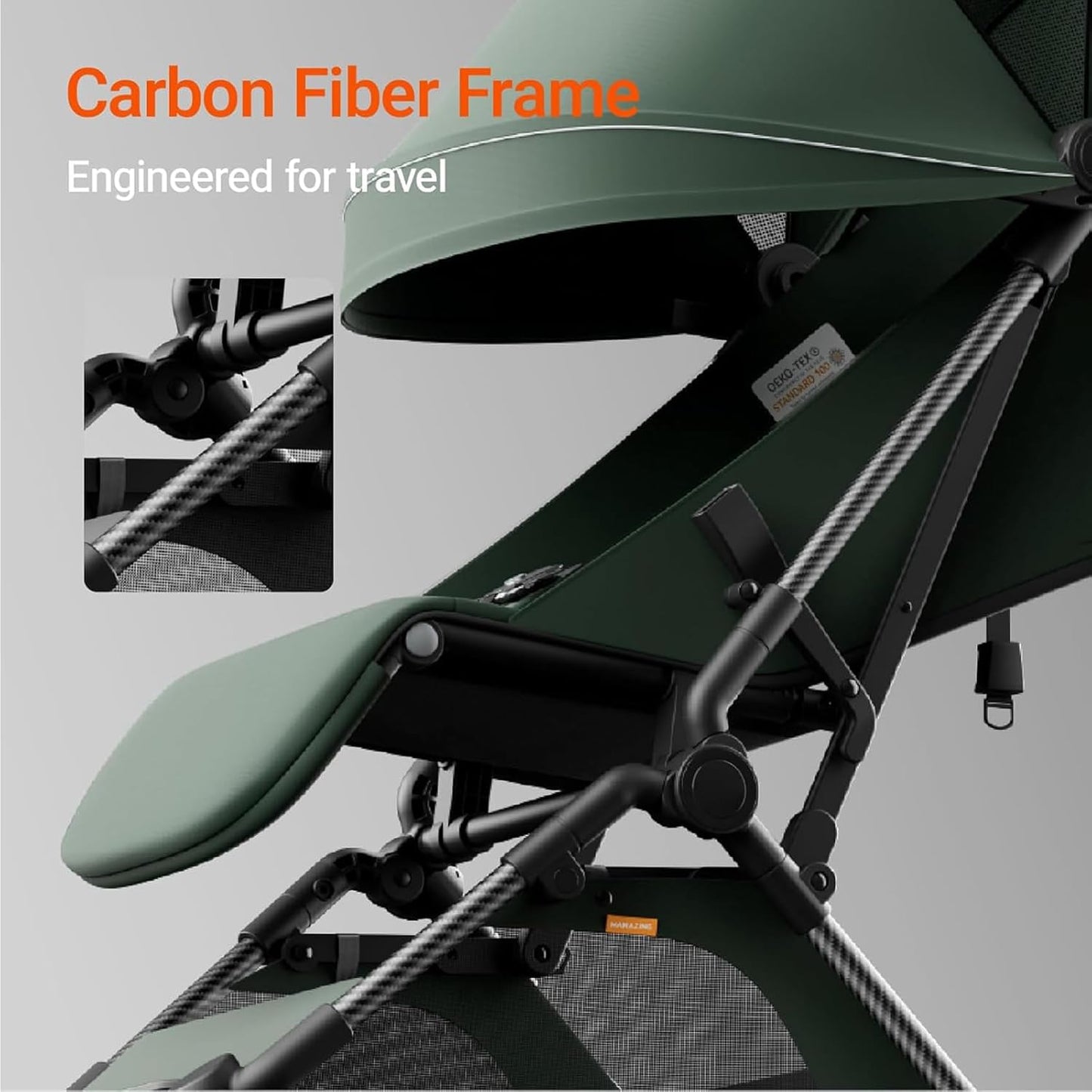MAMAZING Ultra Air Lightweight Baby Travel Stroller with Carbon Fiber Frame, Compact & Airplane-Friendly, One-Handed Fold, 11.6 lbs, Perfect for Toddlers, Grey