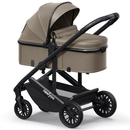newyoo Infant Stroller with Bassinet Mode, Nestro 516M, Convertible Baby Strollers with Reversible Seat & Cup Holder, Coches para Bebes, 2-in-1 Rear-Facing Pram, Warm Taupe