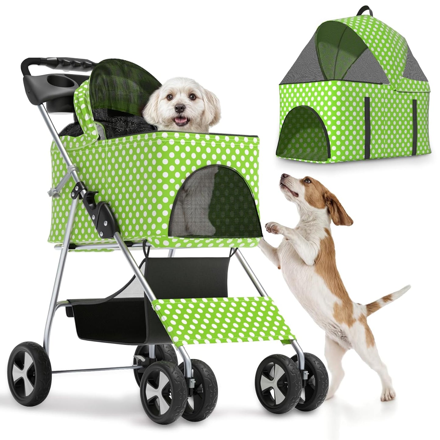 Magshion Compact Pet Stroller for Small-Medium Dogs/Cats up to 22lbs, 4-Wheel Lightweight Umbrella Shaped Portable Puppy Travel Jogger with Breathable Mesh, Cup Holder & Rear Storage, Black