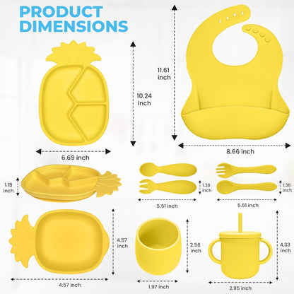 Silicone Baby Feeding Set - 9 Pieces - First Stage Solid Food Eating Baby Utensils - 6+ Months - Crab Shape