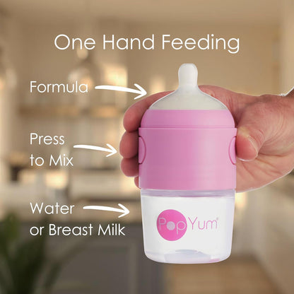 PopYum 9 oz Blue Anti-Colic Formula Making Baby Bottles, 3-Pack with #2 Medium Flow Nipples, 260 ml, BPA-Free, Natural Latch, Mixing, Dispenser