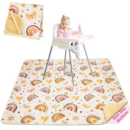 Basumee Splat Mat High Chair Mat Waterproof Baby Play Splat Mat for Under High Chair Food Catcher Highchair Mat for Floor Non Slip Bottom, Pink Rainbow, 46x42 Inches