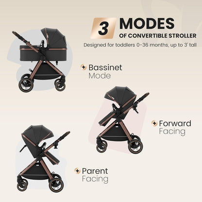 Accombe 2 in 1 Baby Stroller, Convertible Bassinet Pushchair for Infants and Newborns 0-36 Months