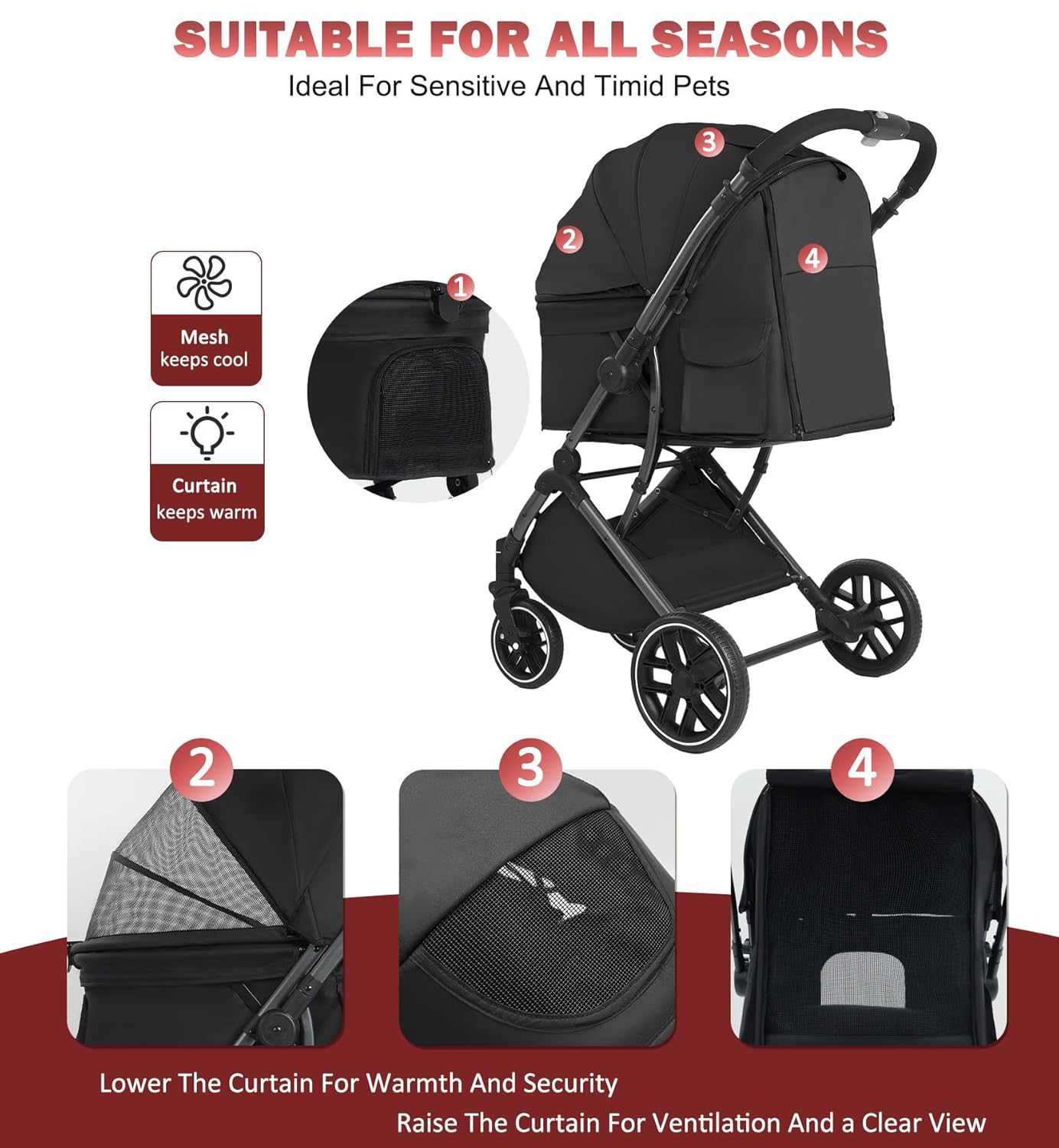 Small Dog Stroller, Pet Stroller for Small Dogs up to 55lbs- Fold All in One Without Detaching Carrier, Cat Stroller with Reversible Handle,Cup Holder (Khaki)