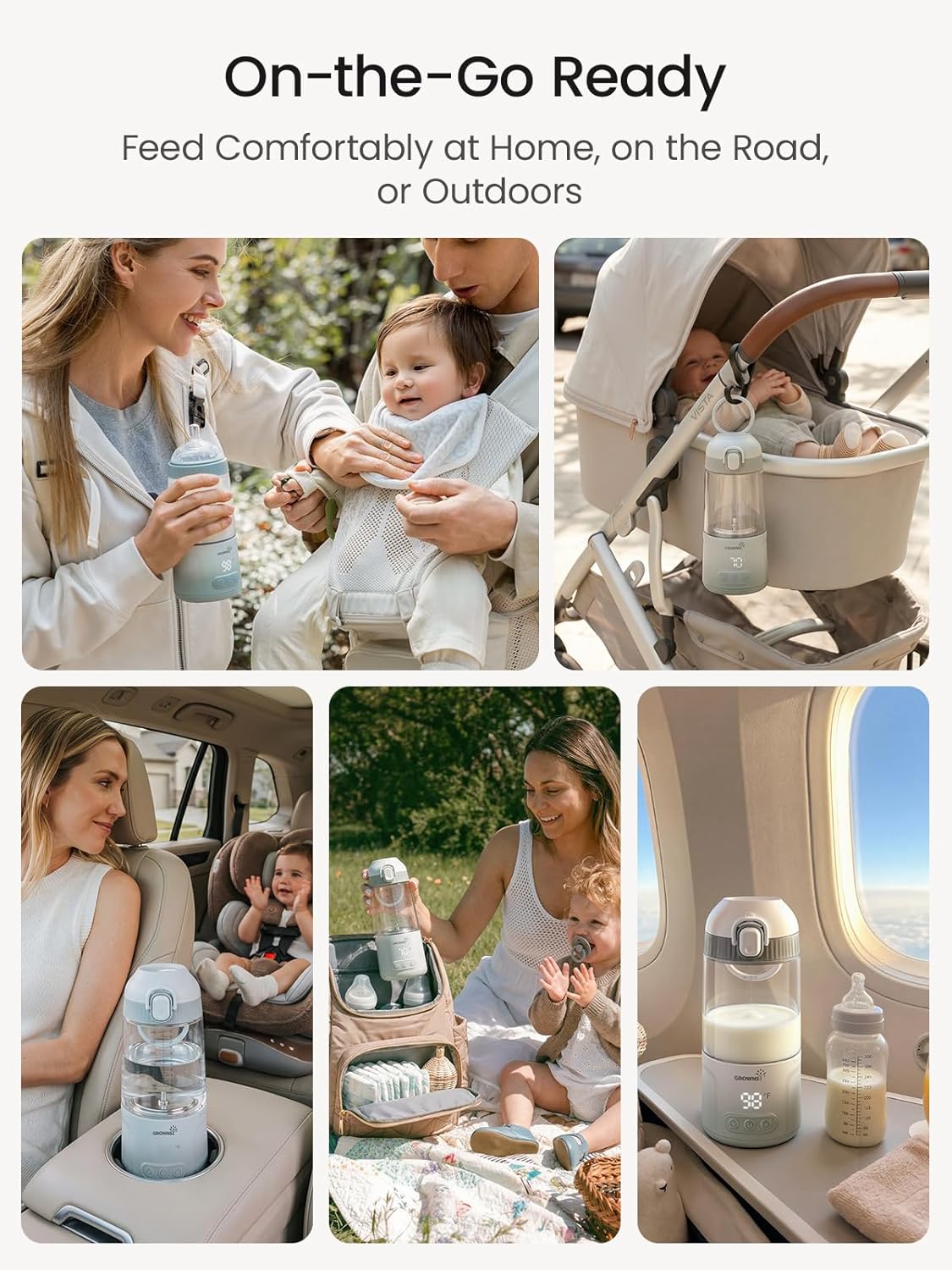Grownsy Detachable Portable Bottle Warmer for Travel On the Go, All-in-One Milk Warmer with Nipple, Dual Heating Modes for Breastmilk & Formula, 2 Min Fast Heating, Long Battery Life (Green)