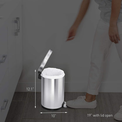 simplehuman 4.5 Liter / 1.2 Gallon Round Bathroom Step Trash Can, Brushed Stainless Steel