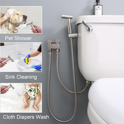 Handheld Bidet Sprayer for Toilet, Rzoeox 1-In-2-Out Dual Switch Valve with Water Pressure Control Sprayer for Feminine Wash Pet Shower Muslim Shower Cloth Diaper Set Toilet