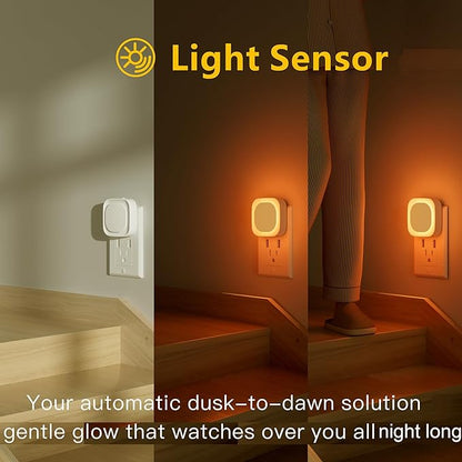 YUNLEX 2 Pack Plug in Amber Night Light, Auto Dusk to Dawn, Soft Glow, Dimmable, Diffused Light, LED Lights for Bedroom, Kids, Bathroom, Sleep, Baby Nursery, Toddler, Hallway, Kitchen, Home Decor