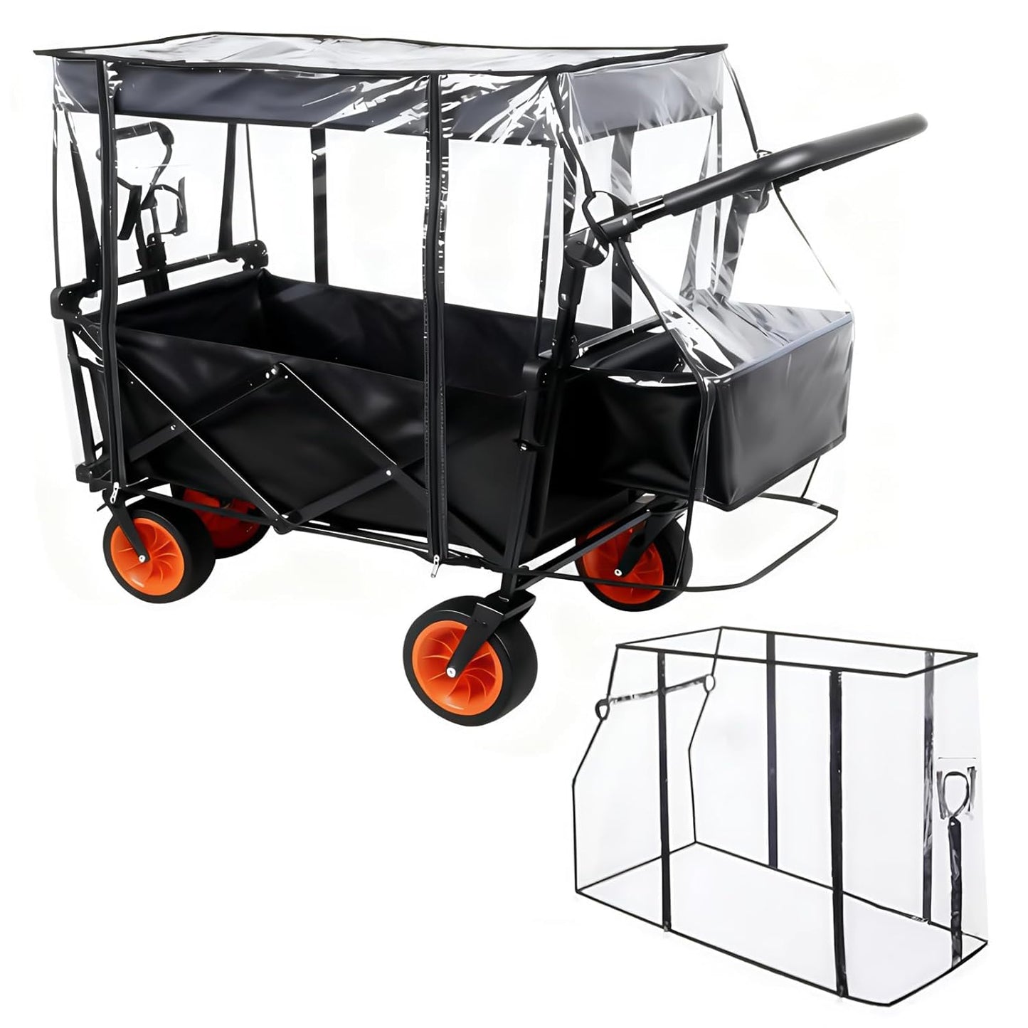 Wagon Rain Cover,Waterproof Sun Collapsible Cart Canopy Shade Wagons Attachment Sandproof Windproof UV-Resistan Carts Removable Protective,Clear Plastic,for Outdoor Camping Picnic Beach Garden Use