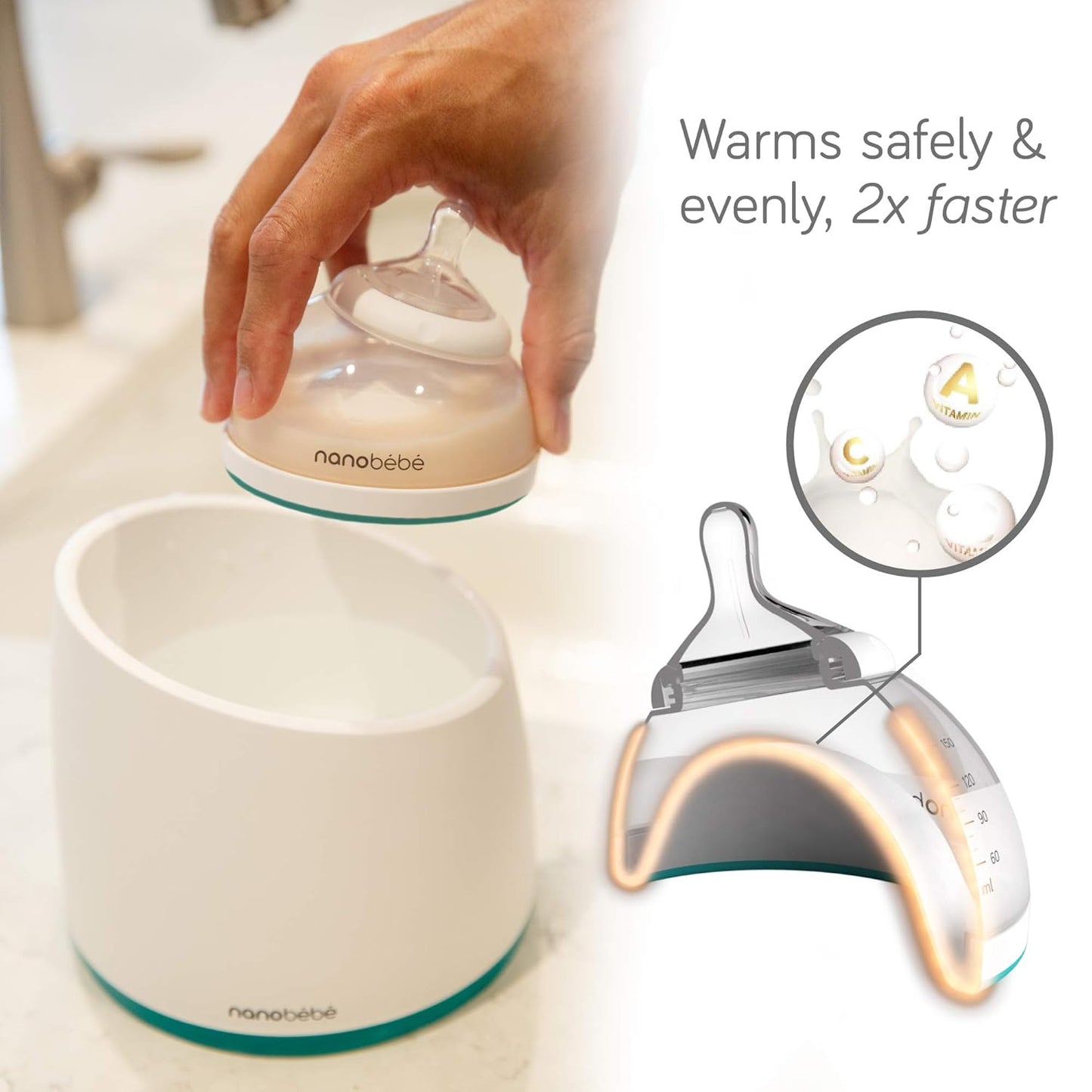 Nanobebe Breastmilk Baby Bottle Anti-Colic Starter Set with Silicone Pacifiers, Breast Pump Adapter, and Slow Flow Nipples - 5 oz - Teal/Grey
