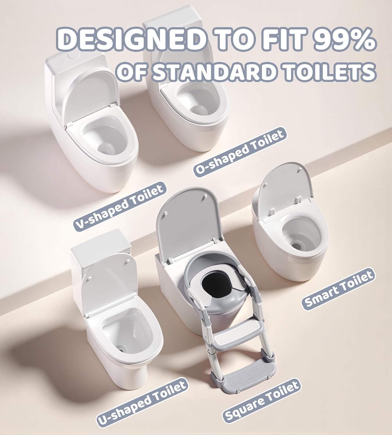 2-in-1 Toddler Potty Training Toilet Seat with Step Stool Ladder – Adjustable Height Potty Chair Urinal for Baby Boys Girls Age 1-3, Foldable Training Potty with Splash Guard & Anti-Slip Feet, Grey