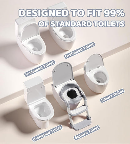 2-in-1 Toddler Potty Training Toilet Seat with Step Stool Ladder – Adjustable Height Potty Chair Urinal for Baby Boys Girls Age 1-3, Foldable Training Potty with Splash Guard & Anti-Slip Feet, Grey