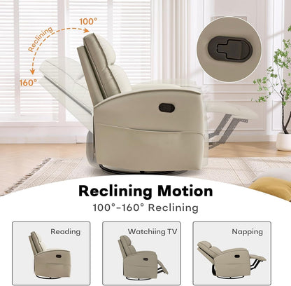 HAOMARKETS Electric Swivel Rocker Recliner Chair, Power Faux Leather Glider Rocking Recliners for Adults,360° Swivel Nursery Reclining Sofa with USB Charging Port, White