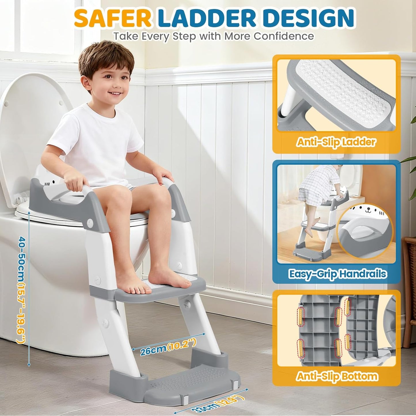 Orzbow Potty Training Seat | Upgrade Toddler Potty Training Toilet with Step Stool, 2-in-1 Stability Toilet Seat for Boys Girls | with Splash Guard, Anti-Slip Pad, Ladder, and Height Adjustable, Pink