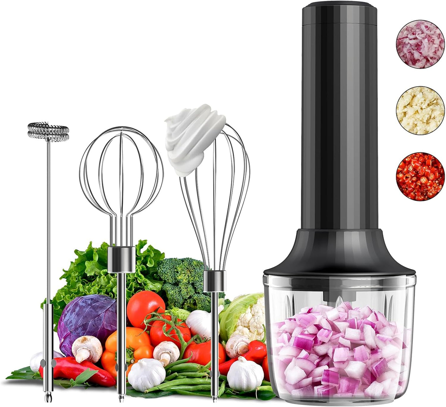 Hand Mixer with Whisk and Forther Wand,Electric Whisk, Milk Frother, Hand Held Mixers,Cordless Hand Mixer, Whisks for Cooking, Mini Mixer,Stirrers Electric,Food Chopper, Baby Food Maker,4-Speed, 10Oz