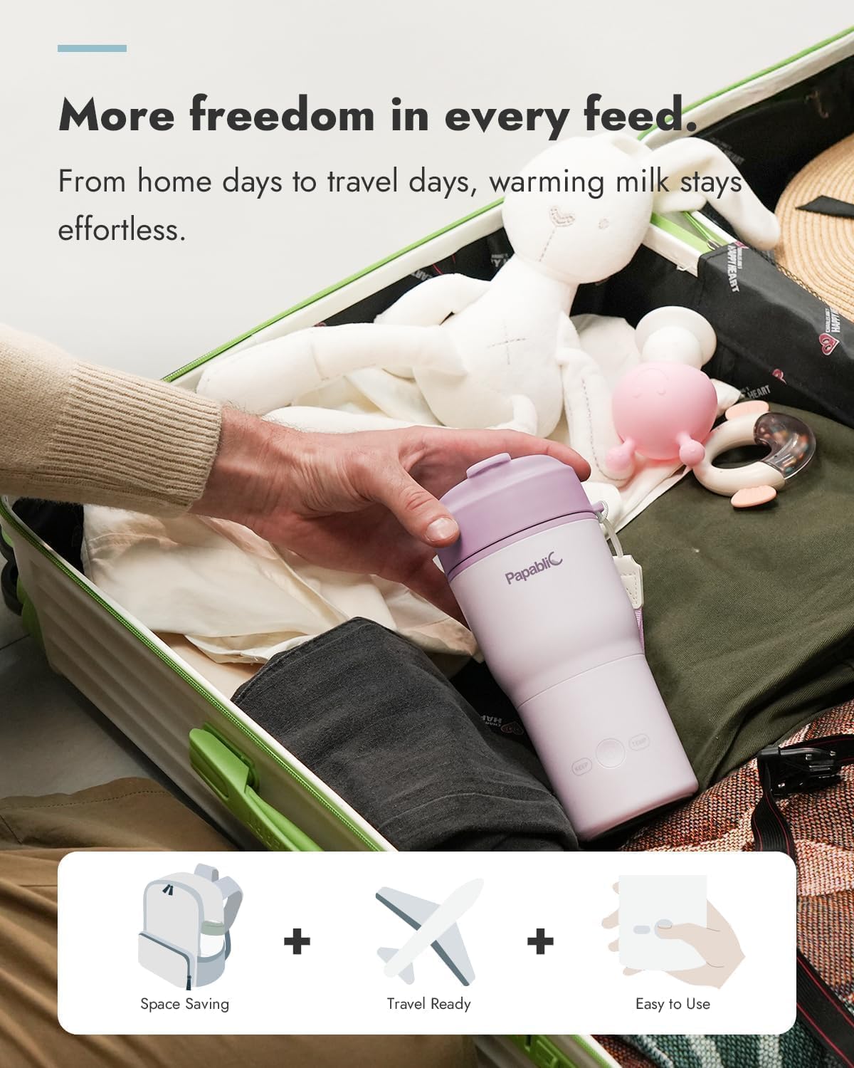 Papablic Portable Bottle Warmer, 85W Fast Baby Bottle Warmer for Travel & Home, Heats Breastmilk & Formula & Water, 4 Temperature Settings, Wide Mouth, Fits Car Cup Holder