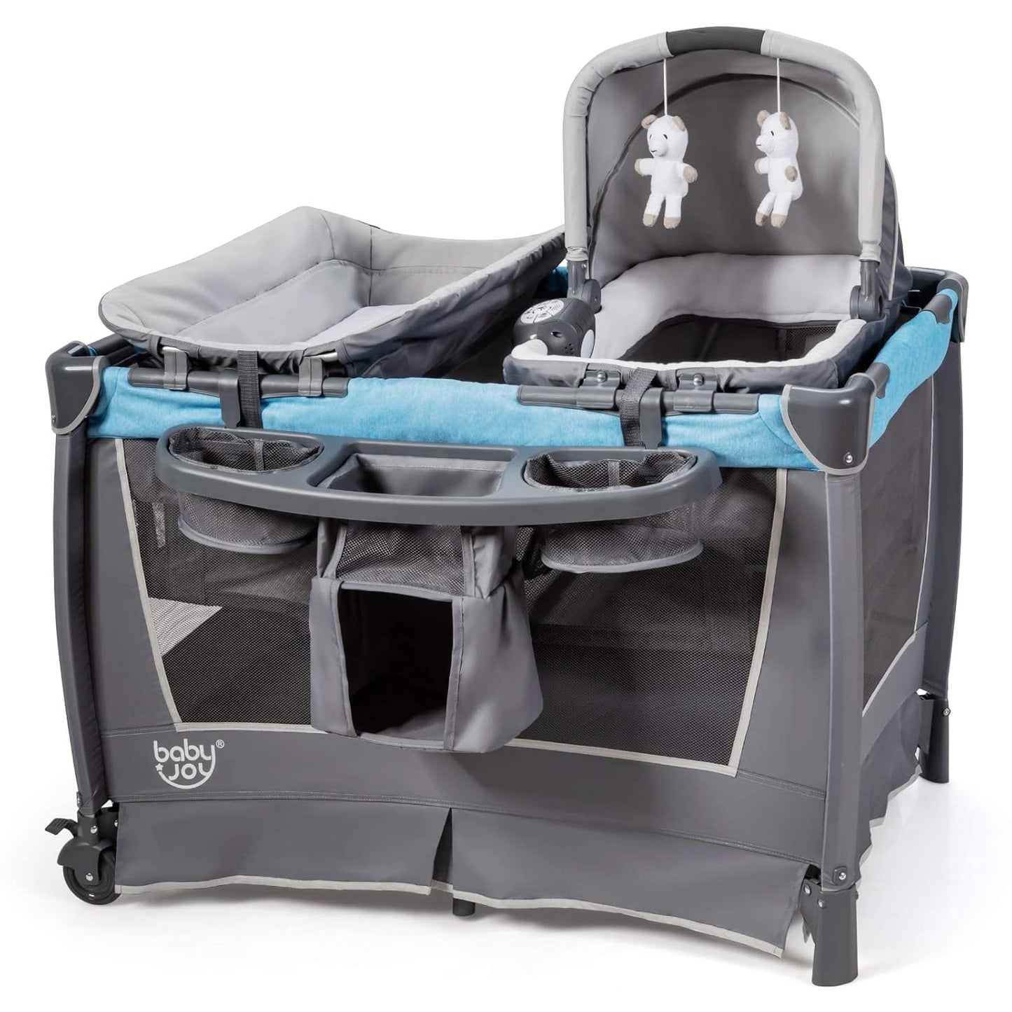 HONEY JOY Pack and Play, 5 in 1 Portable Infant Playpen with Bassinet & Changing Table, Storage Bag, Music Box, Toys, Carry Bag, Nursery Center, Baby Playard Pack n Play Crib for Boys Girls