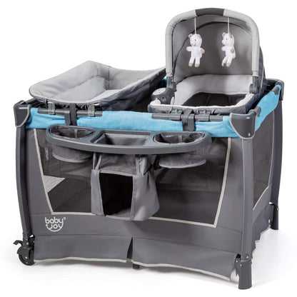 HONEY JOY Pack and Play, 5 in 1 Portable Infant Playpen with Bassinet & Changing Table, Storage Bag, Music Box, Toys, Carry Bag, Nursery Center, Baby Playard Pack n Play Crib for Boys Girls