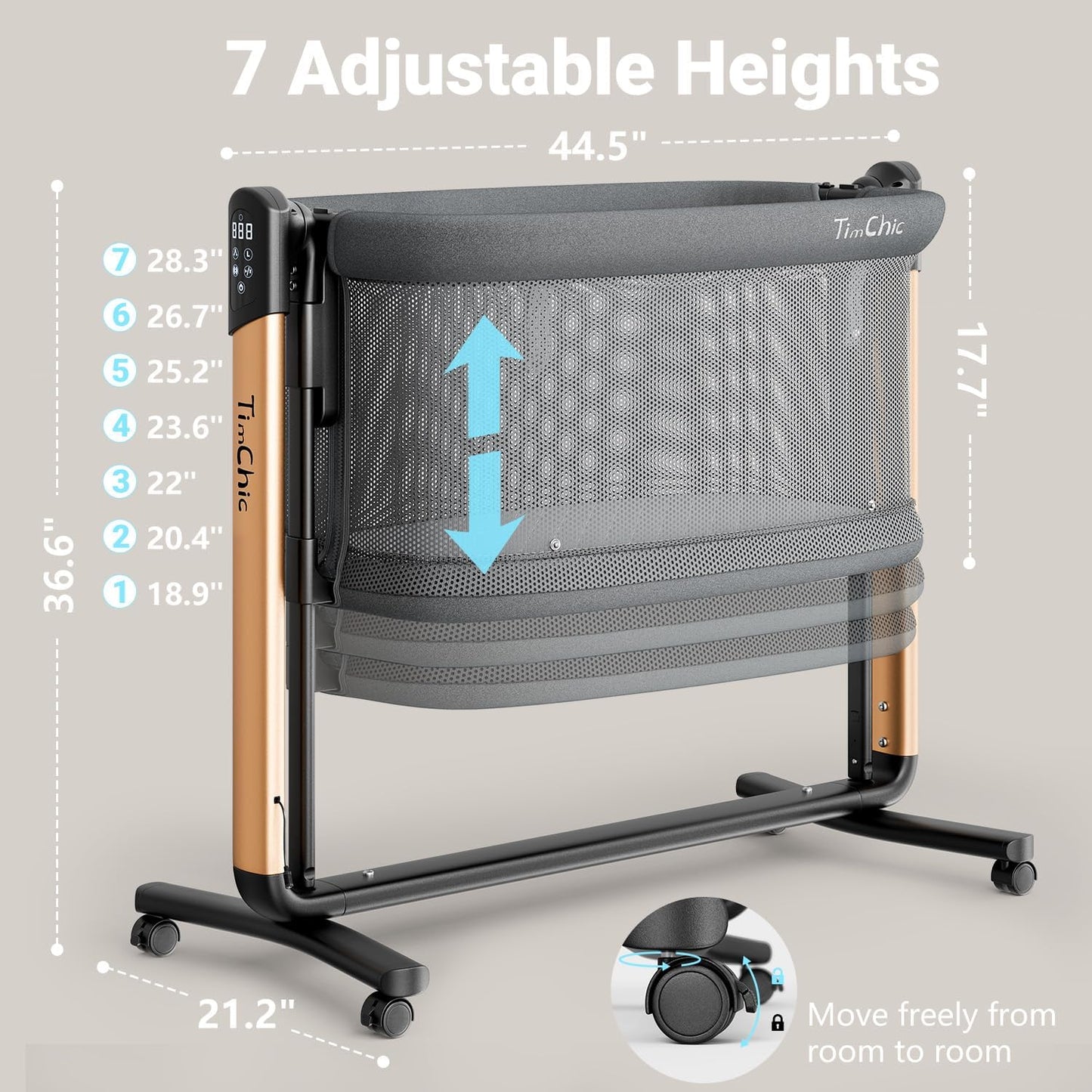 Electric Baby Bassinet, 7 Height Adjustable Rocking Bassinet for Baby, Auto Infant Sleeper with Timer, 12 Lullabies, Wheels, Smart Rocking Crib for Newborns, Beige