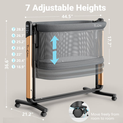 Electric Baby Bassinet, 7 Height Adjustable Rocking Bassinet for Baby, Auto Infant Sleeper with Timer, 12 Lullabies, Wheels, Smart Rocking Crib for Newborns, Beige
