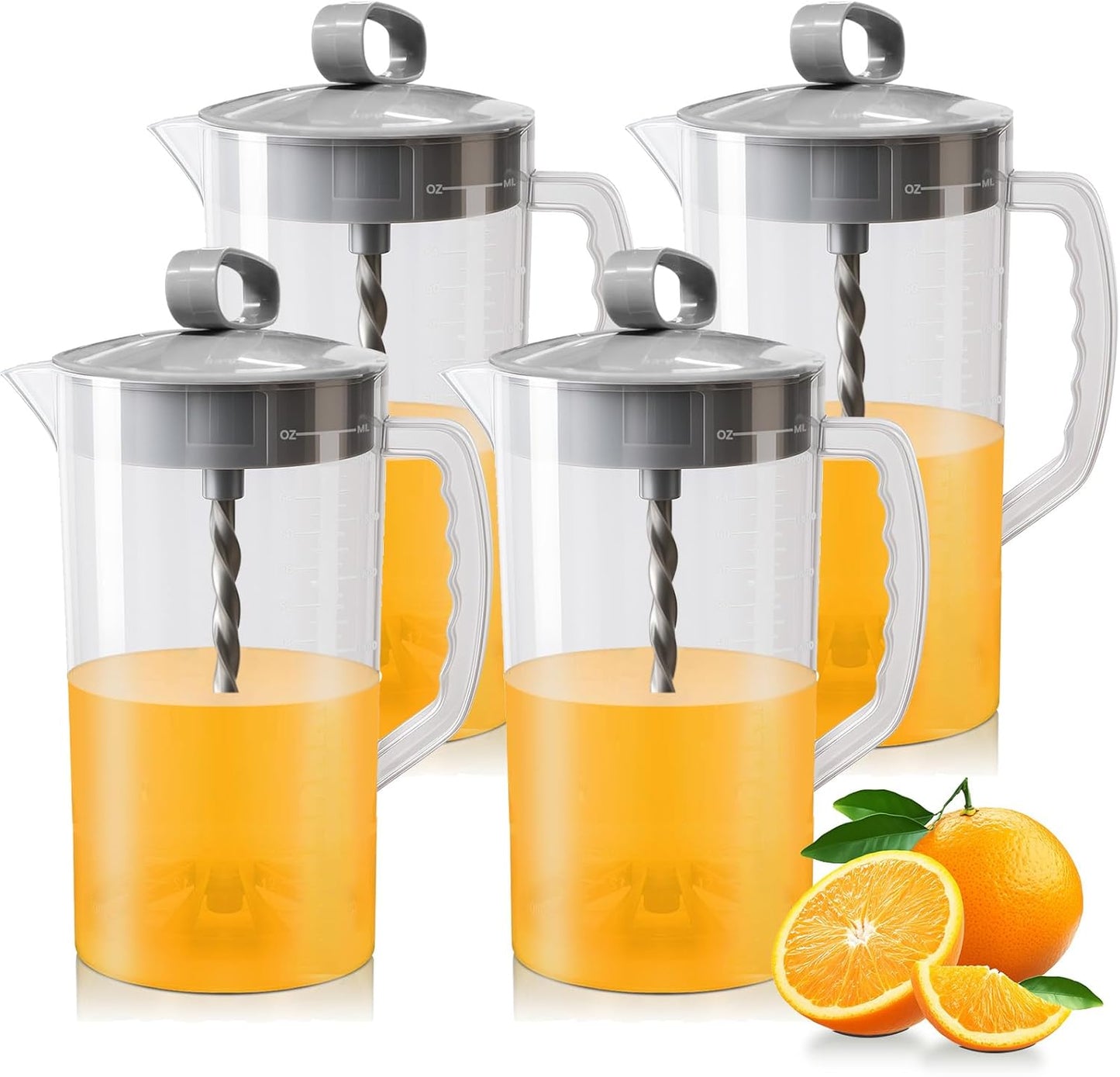 2 Pcs Mixing Pitcher for Drinks, 2 Quart/64oz Plastic Juice Pitcher with Lid, Angled Plastic Blades and Adjustable Mixer Plunger for Juice, Tea, Milk, Beverage Container