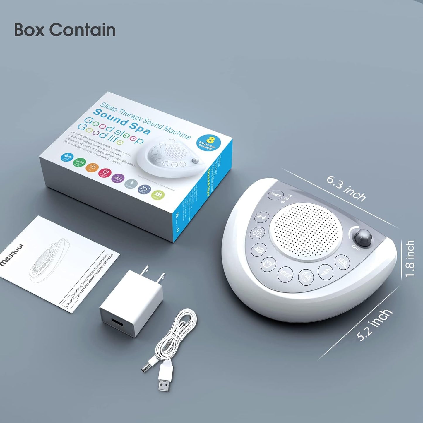 White Noise Machine, Portable Sleep Sound Machine with 24 Soothing Sounds, Timer & Memory Function, Headphone Jack, USB Charging, Powered by AC or Battery for Baby, Kids, Adults, Travel