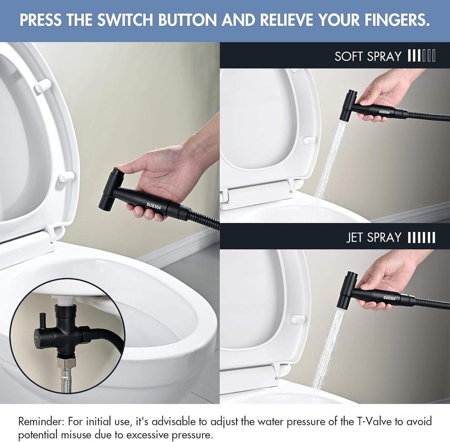 Handheld Bidet Sprayer for Toilet, Premium Stainless Steel Bathroom Bidet Sprayer Set with One-Click Start & Powerful Pressure, Baby Cloth Diaper Sprayer with Complete Accessories - Matte Black