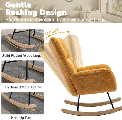 Nursery Rocking Chair Teddy Upholstered Glider Rocker Rocker Accent Chair with High Backrest Armchair Comfy Side Pocket Modern Rocking Accent Chairs for Living Room, Nursery, Office-Green
