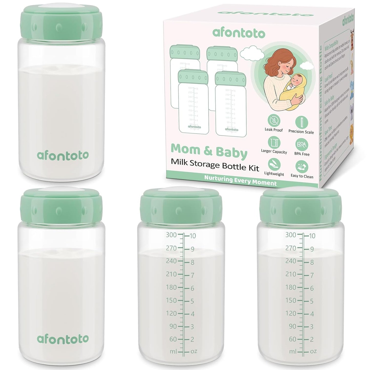 6PCS Breastmilk Storage Bottle for Momcozy Breast Milk Cooler, Wide-Neck Baby Bottles for Pumping Fit Spectra Flange, Spectra Collection Bottles for Fridge, Breastfeeding Essential, 10 oz