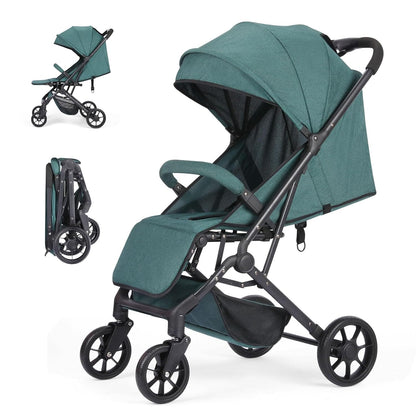 Compact Baby Stroller, Travel Toddler Seat Pushchair with Shock Absorbing Wheels, Foldable Infant Stroller with Canopy, One Button Brake, Convertible Infant Stroller for Toddler (Dark Grey)