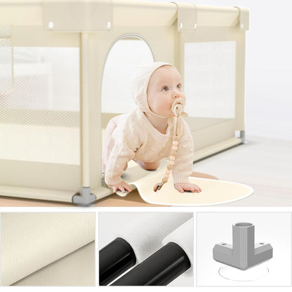 ZEEBABA Baby Playpen with Mat, Playpen for Babies and Toddlers, Small Baby Play Pens, Play Yard for Infants with Play Mat, 47x47inch Playard with Gate